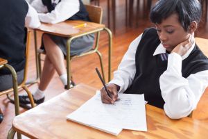 Student practicing maths in the classroom, Cape Town, South Africa