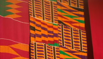 Colorful kente cloth produced in the weaving craft village of Adanwomase
