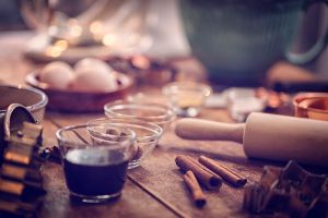 Ingredients and Baking Utensils for Baking Christmas Cookies