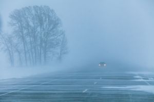 Countryside road during snow storm