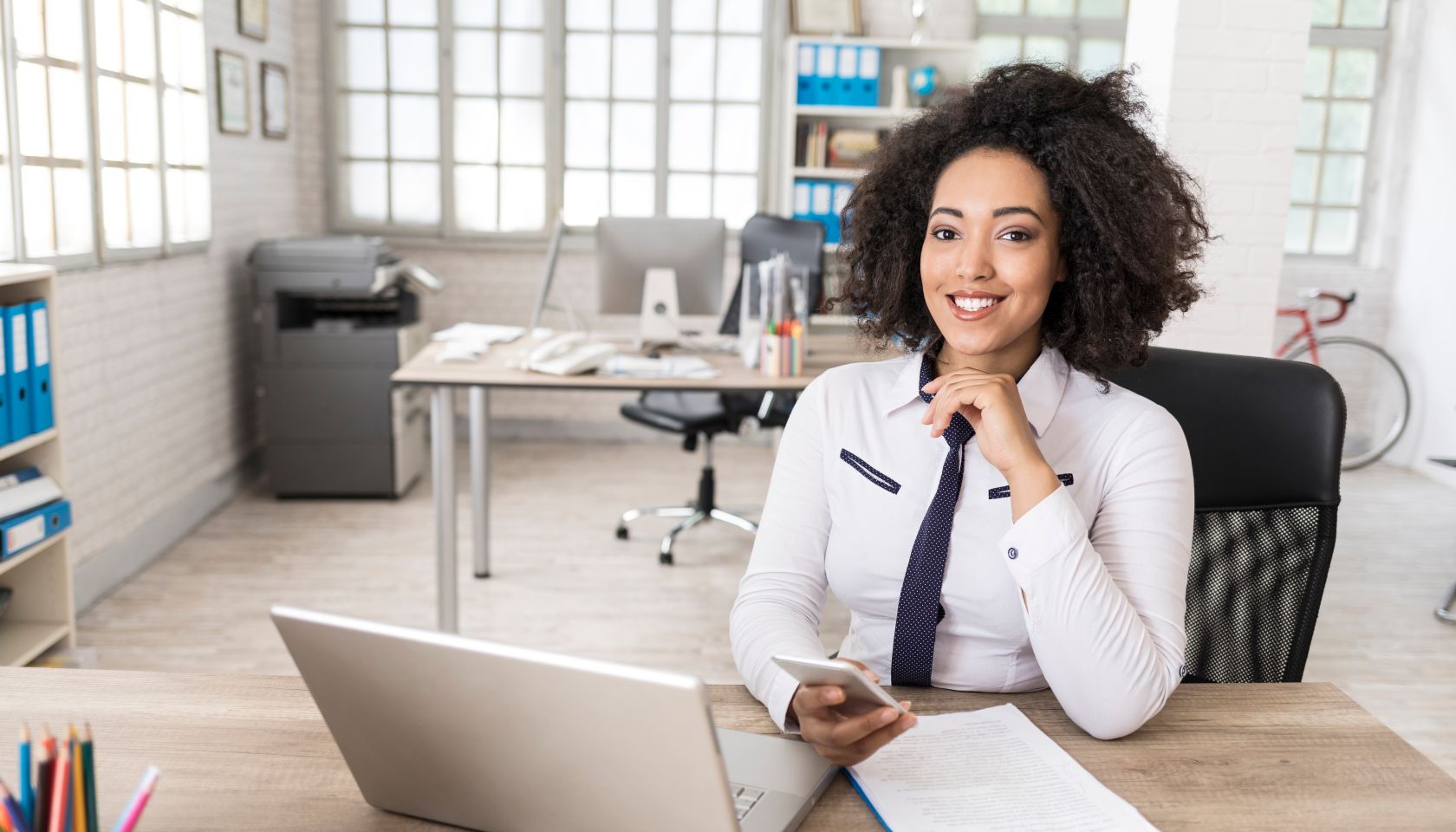 African businesswoman in modern workplace