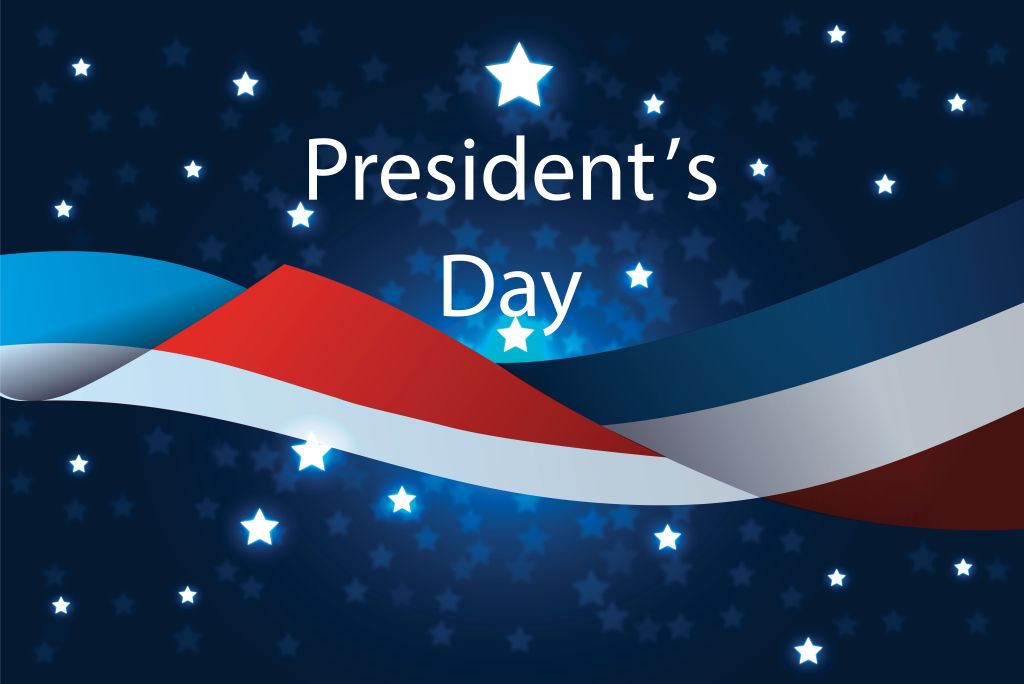Presidents day poster with hat on blue background