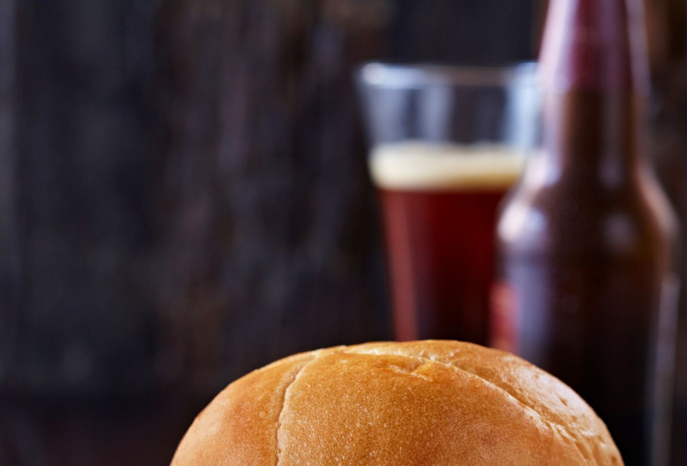 Double Staked Cheese Burger with Beer and Fries - Vertical